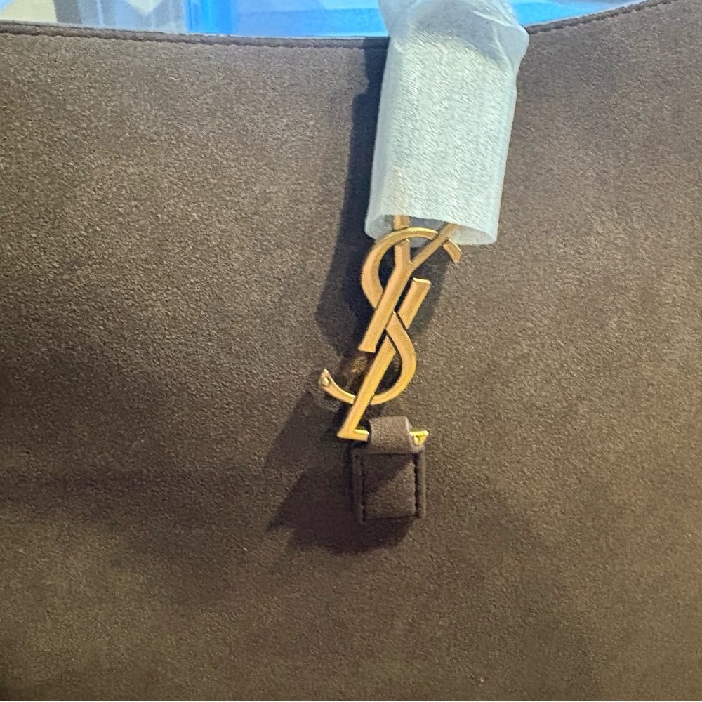 Designer Inspired Brown Suede Handbag with Gold Logo- NWT